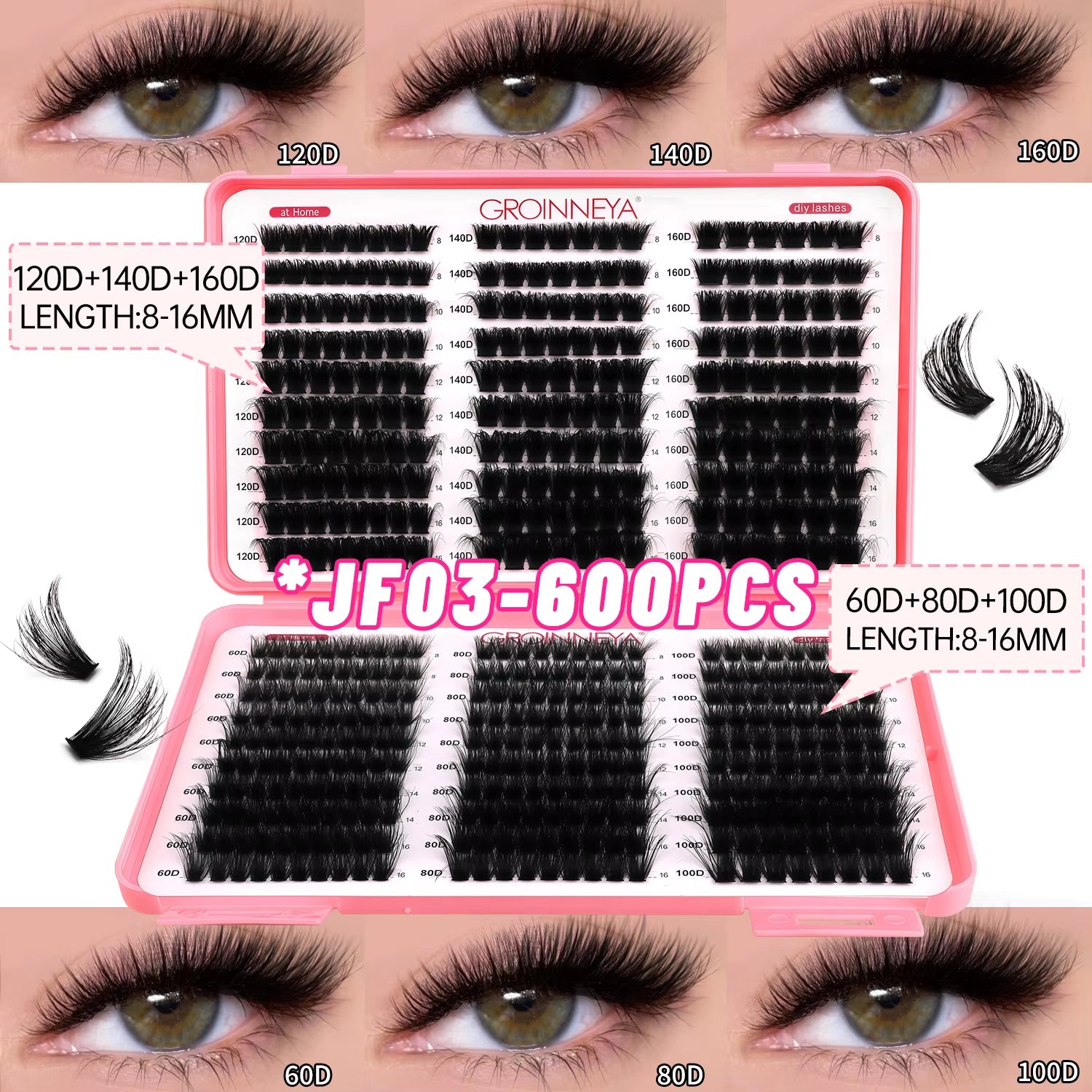 Lashes Cluster DIY Lash Extension Mixed Tray Clusters Eyelashes Fluffy Volume Individual Lashes Cat Eye Lash Extension