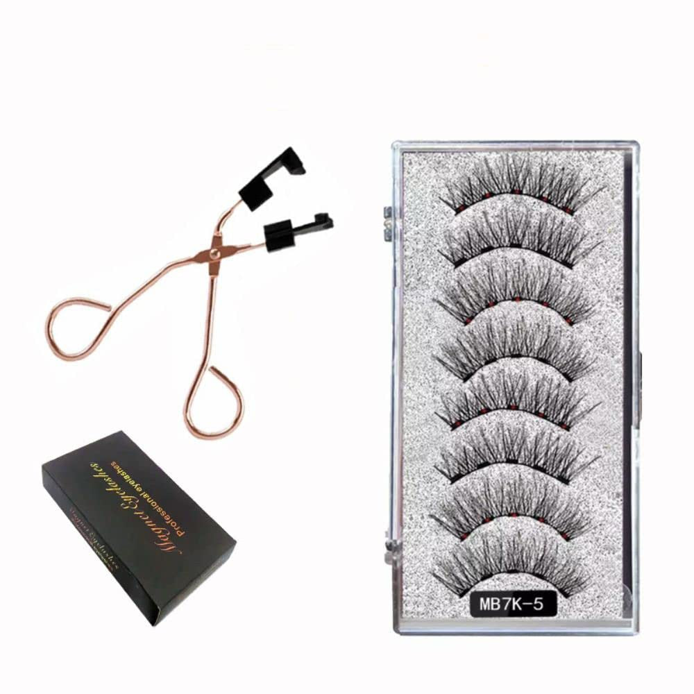 8 Pcs Magnetic Eyelashes False Eyelashes with Eyelash Curler Natural Look Long Wispy Reusable No Glue Need Handmade Eye Makeup Tools 3D Effect