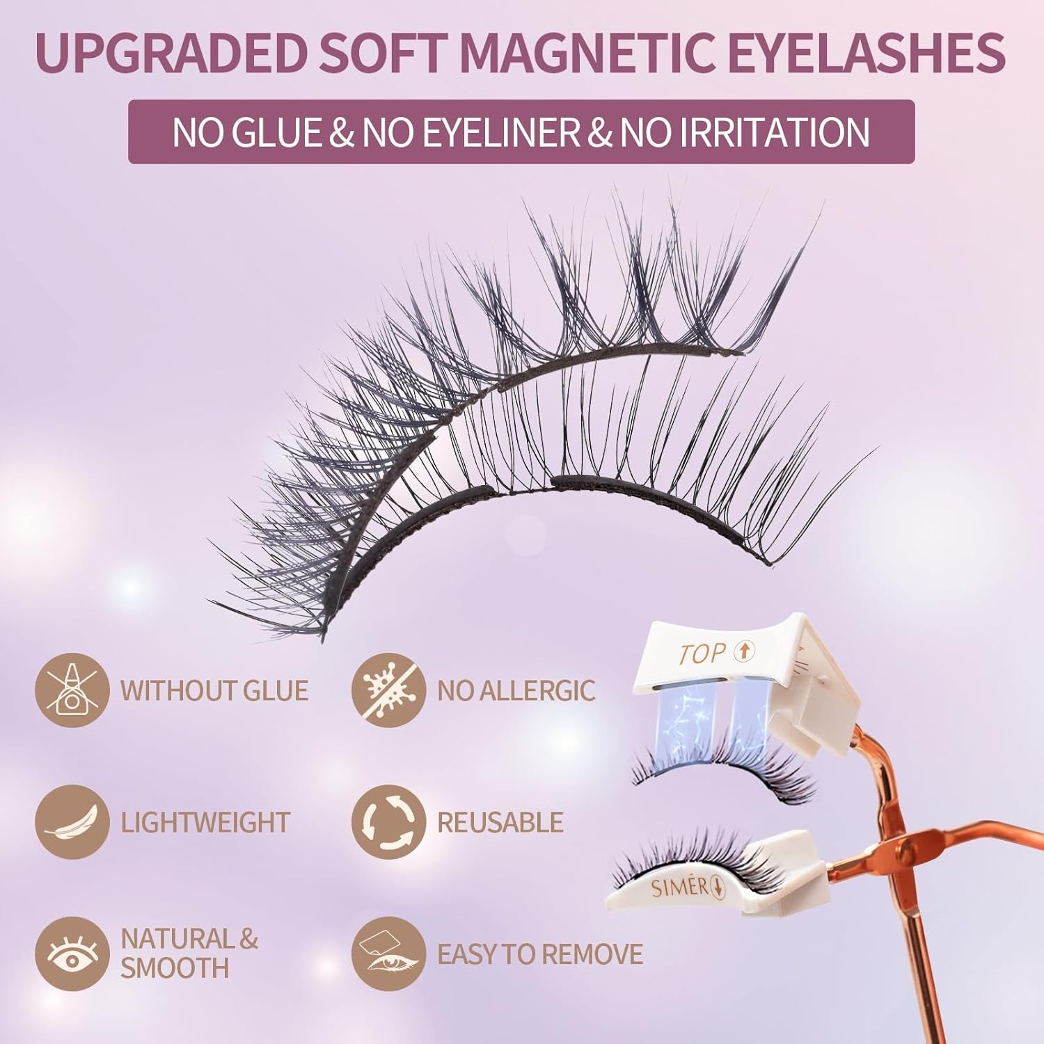 Magnetic Eyelashes without Eyeliner, Dual Magnets Eyelashes with Applicator, 4D Reusable No Eyeliner or Glue Needed, Soft & Natural Look Easy to Wear