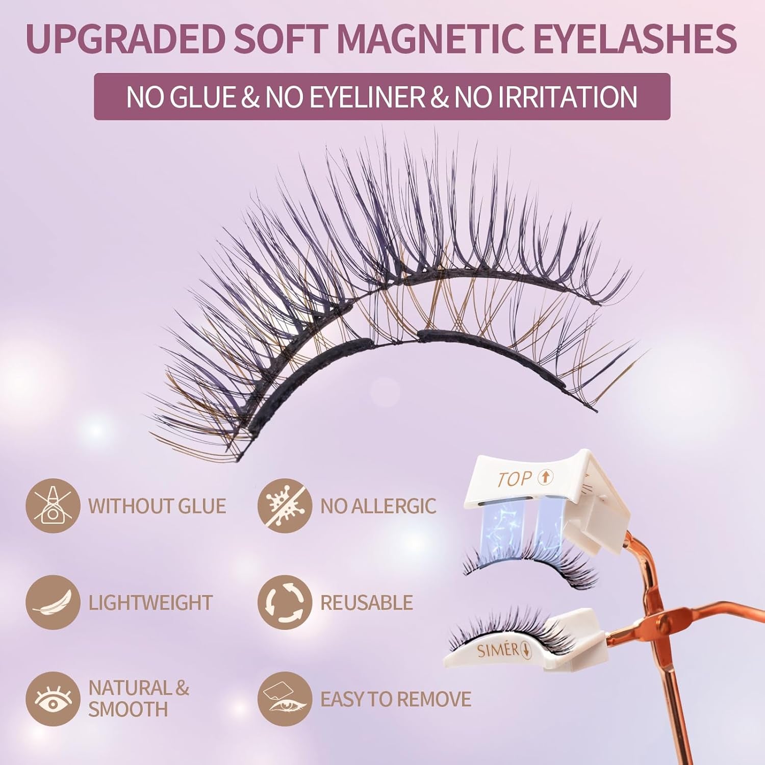 Dual Magnetic Eyelashes with Applicator Soft Fluffy False Lashes Mink Natural Look 4D Reusable No Eyeliner or Glue Needed