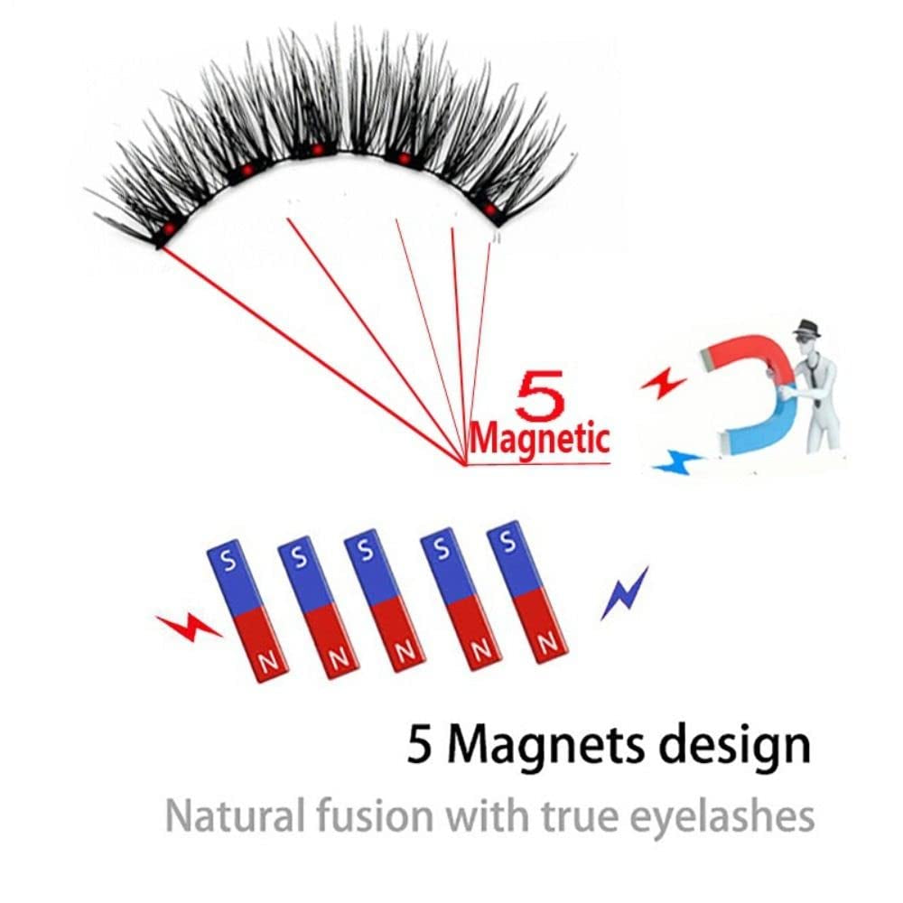 8 Pcs Magnetic Eyelashes False Eyelashes with Eyelash Curler Natural Look Long Wispy Reusable No Glue Need Handmade Eye Makeup Tools 3D Effect