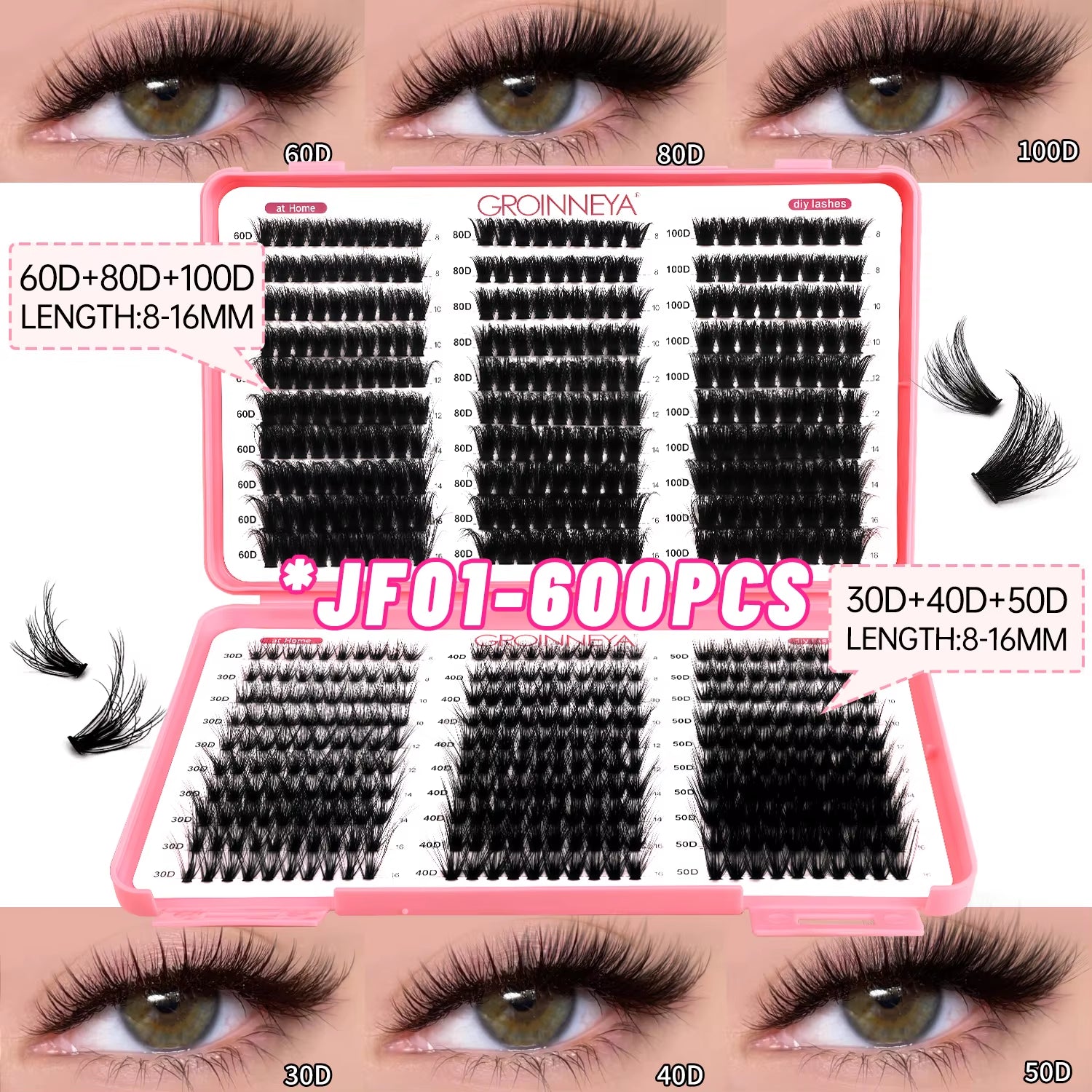 Lashes Cluster DIY Lash Extension Mixed Tray Clusters Eyelashes Fluffy Volume Individual Lashes Cat Eye Lash Extension