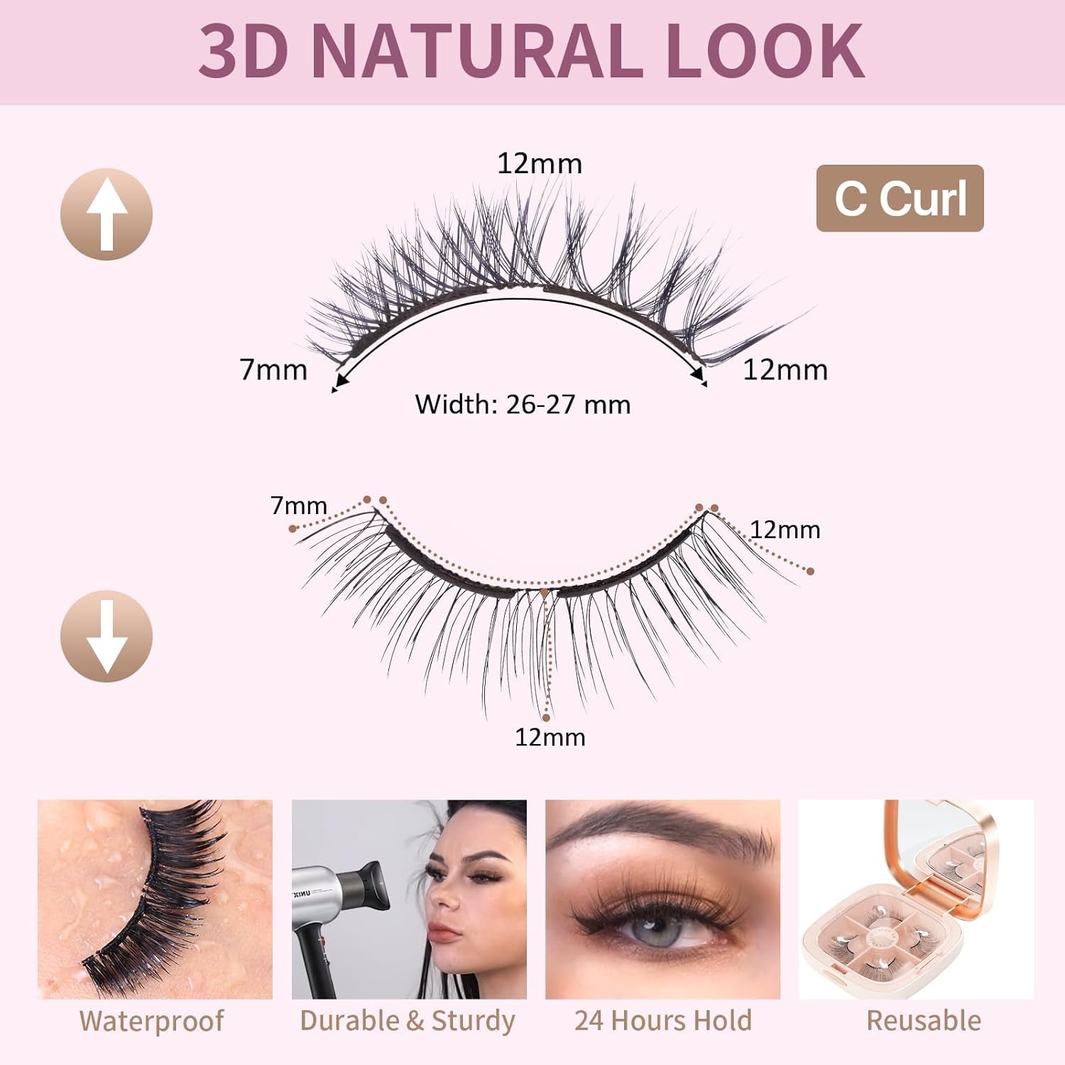 Magnetic Eyelashes without Eyeliner, Dual Magnets Eyelashes with Applicator, 4D Reusable No Eyeliner or Glue Needed, Soft & Natural Look Easy to Wear