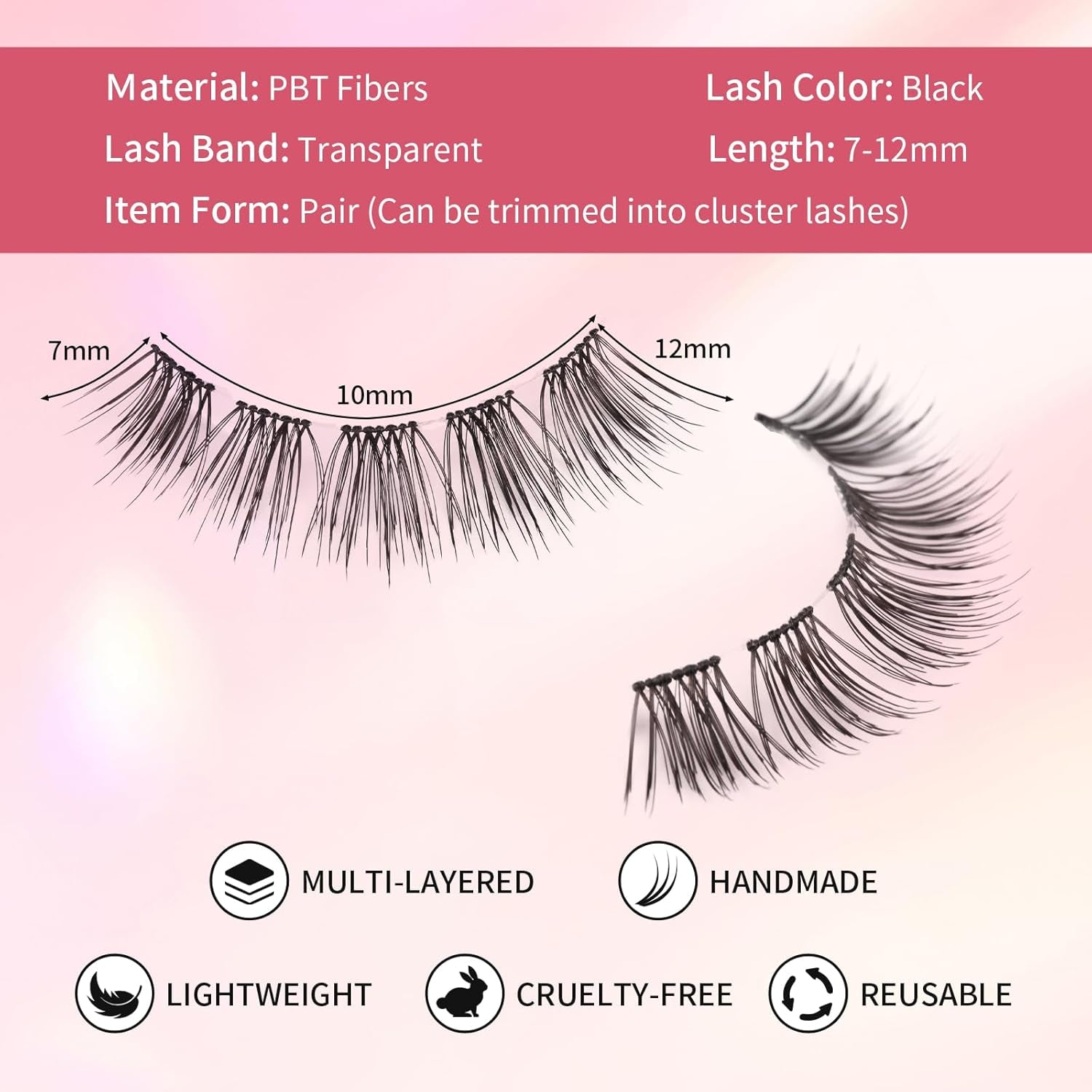 Natural Clear Band False Eyelashes Wispy Faux Mink Lashes Cat Eye 7-12Mm D Curl Short Volume 5 Pairs Extension Strip Eyelashes Reusable Fake Eyelashes