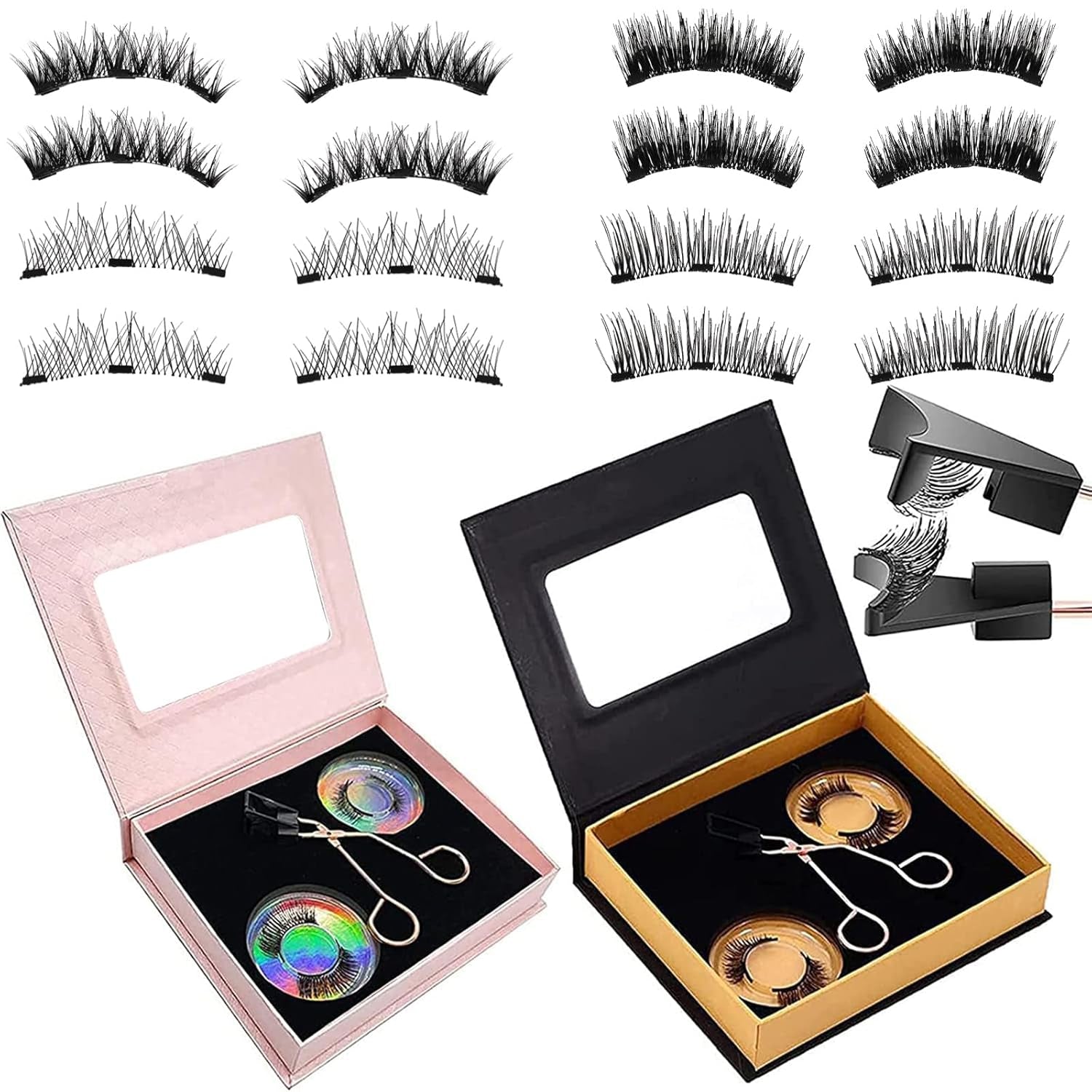 4Pair Magnetic Eyelashes without Eyeliner, Reusable Magnetic Eyelash Kit Dual Magnetic Eyelashes Dual Magnetic Lashes, Magnetic Eyelashes Natural Look (Natural and Bushy)