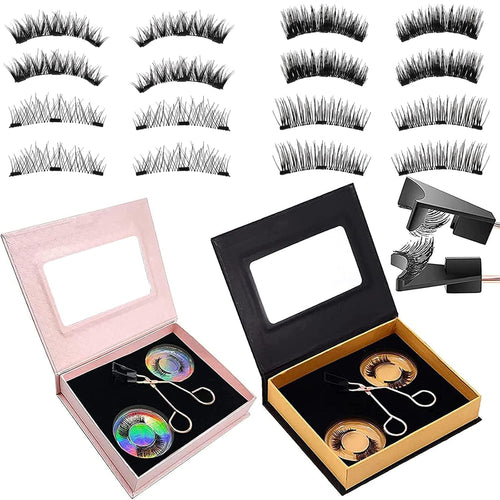 4Pair Magnetic Eyelashes without Eyeliner, Reusable Magnetic Eyelash Kit Dual Magnetic Eyelashes Dual Magnetic Lashes, Magnetic Eyelashes Natural Look (Natural and Bushy)